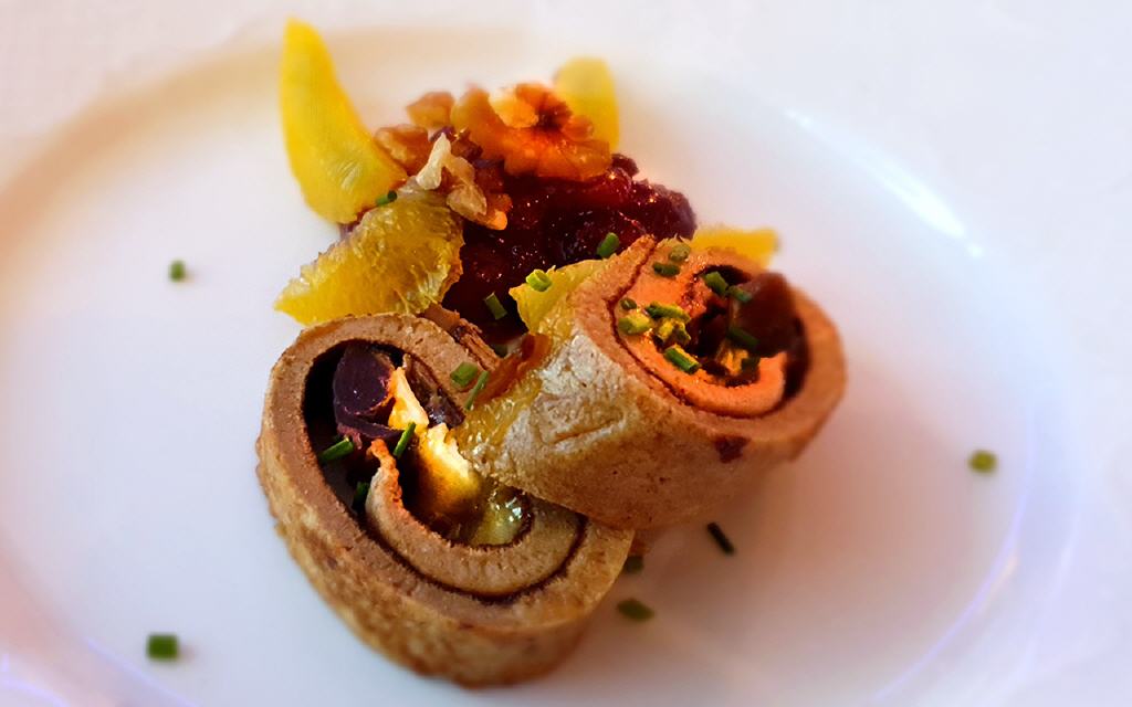 4. Gang, Beetroot & Brie Roulade, Orange-, Walnut- and Mountain Cranberry-Salad