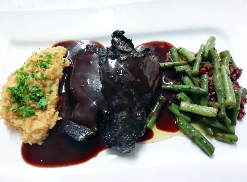 Stewed Beef-Cheeks, mashed Neeps and Beans